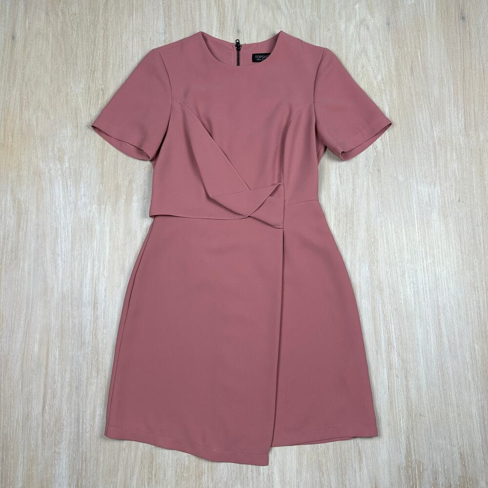 NWT Topshop Blush Pink Classic Short Sleeve Drape Chic Workwear Shift Dress 2
